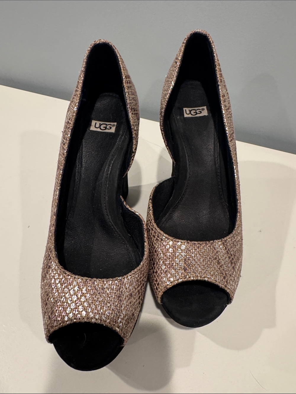 UGG Gold Peep-Toe Wedges